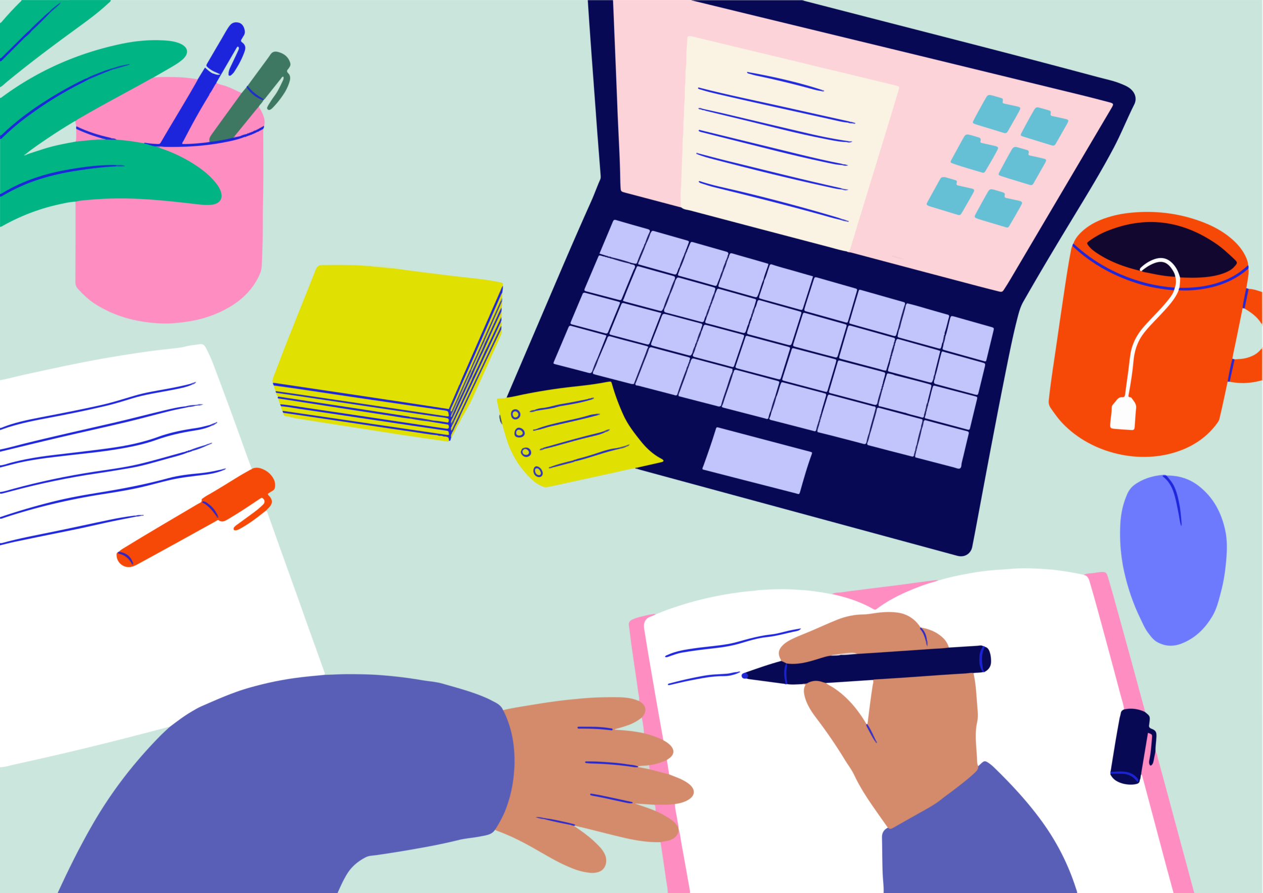 mesa-trabajo-estudiante-libros-cuadernos-rosados