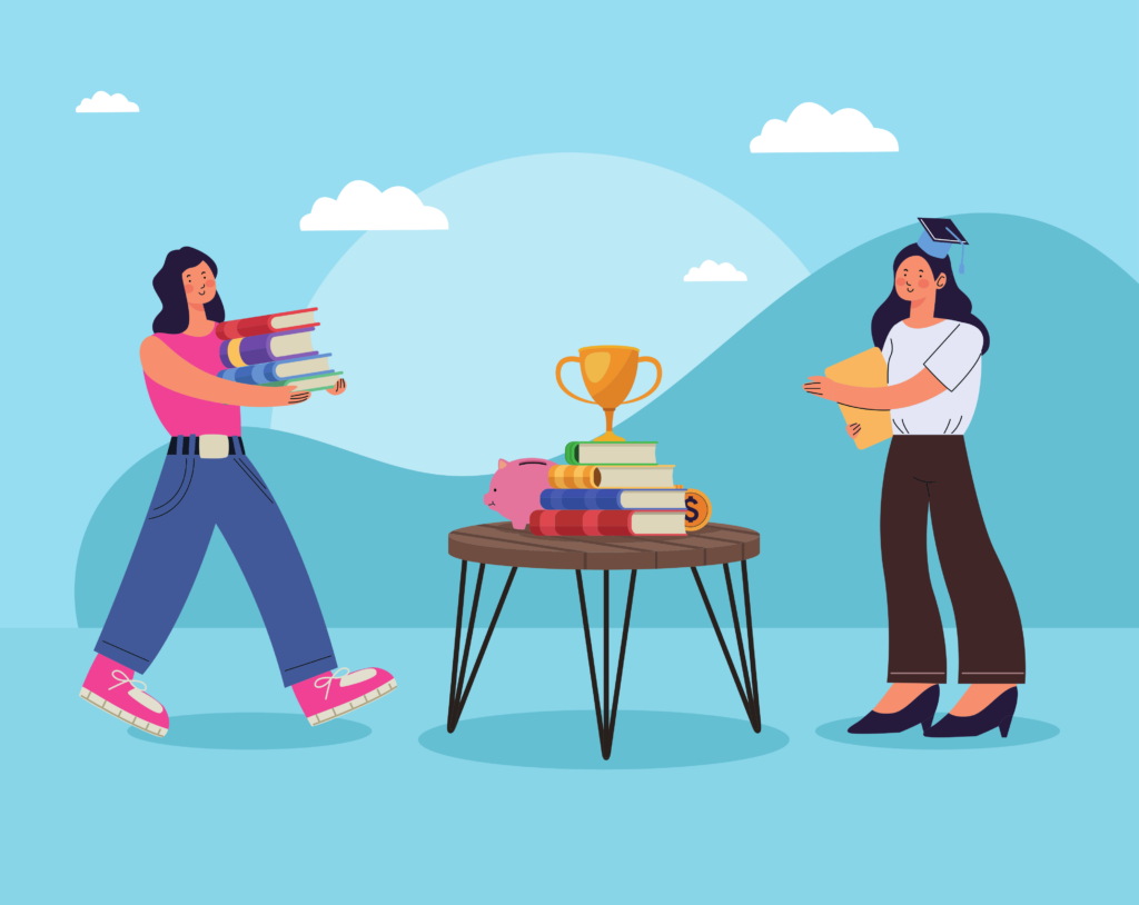 Dos profesionales llevando libros para estructurar su conocimiento y mejorar su disciplina en el trabajo.