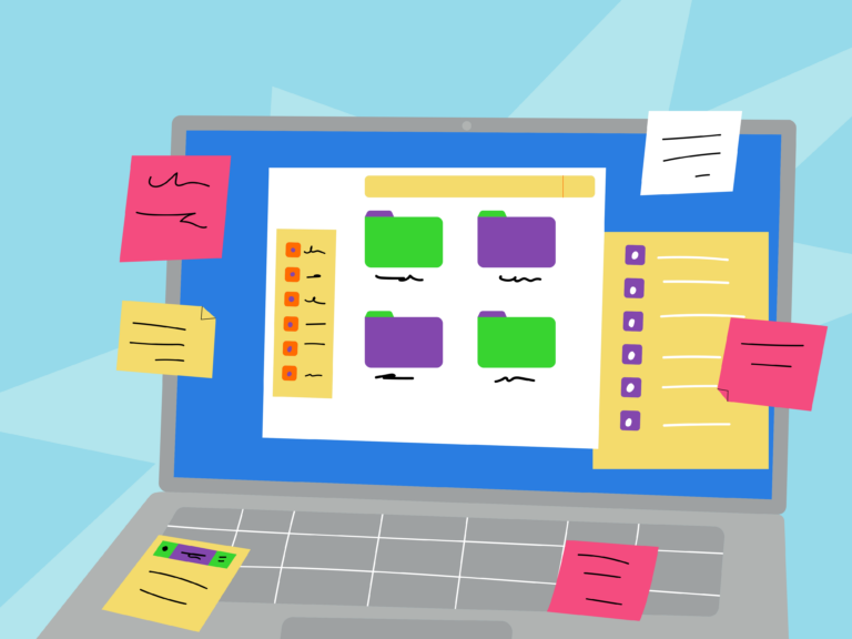 Una computadora con una lista de tareas para delegar y varias anotaciones de proyectos.