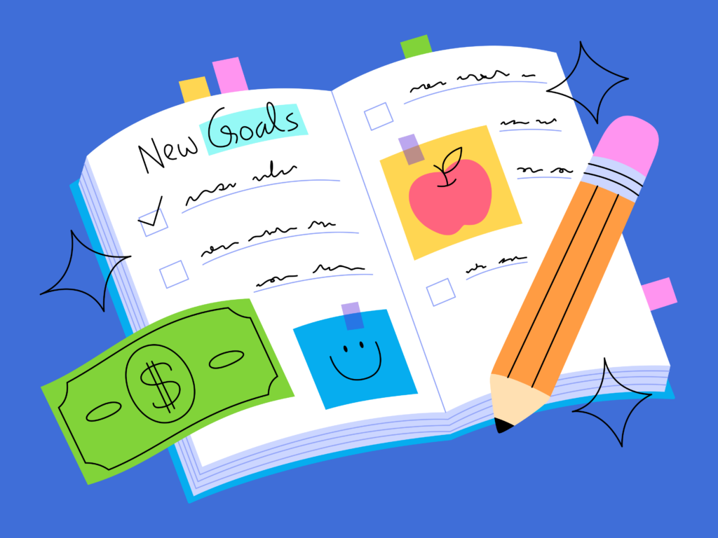 Un libro abierto sobre una superficie, con varias notas adhesivas de colores pegadas en sus páginas conteniendo anotaciones importantes.