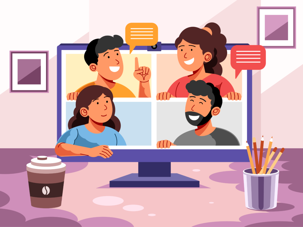 Un equipo de freelancers en una reunión online realizando las tareas de un proyecto.