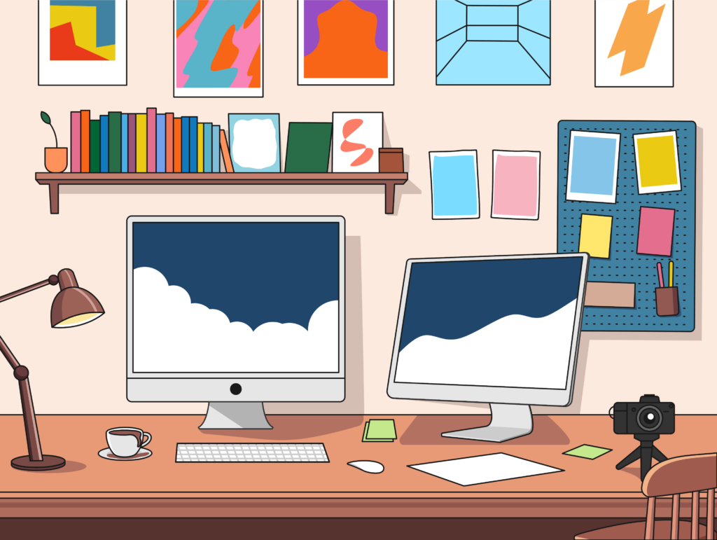 Una computadora en un espacio de estudio.