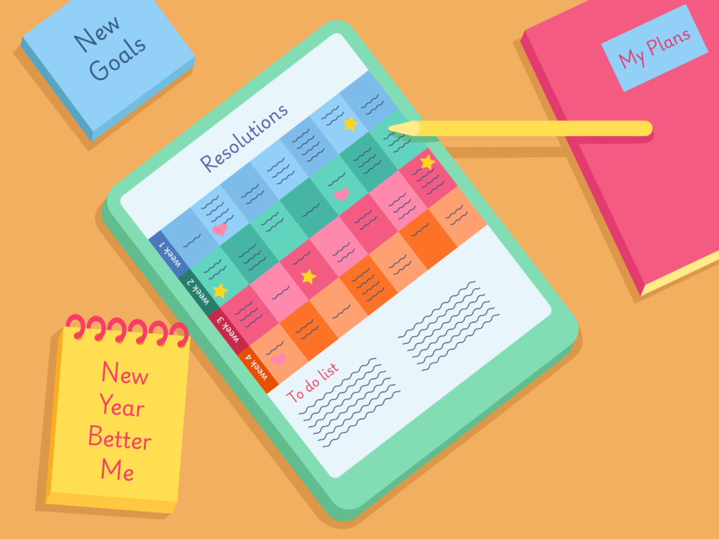 Primer plano de una mano dibujando y creando una estructura de agenda personalizada en la pantalla de un tablet.